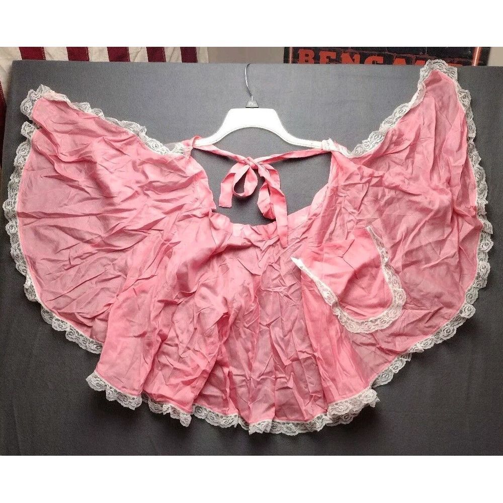 Vintage 1950s‎ Handmade Pink Half Apron Full Circle Lace Sexy Dainty